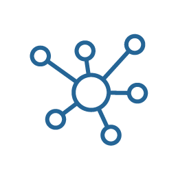 Icon of a circle in the middle connected with lines to six auxiliary circles