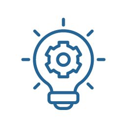 Icon of a lightbulb with a gear inside