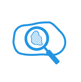 Icon of a magnifying glass identifying a feature on a blob shape