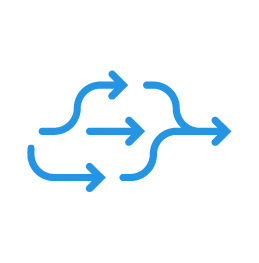 Icon of multiple arrows diverging and converging